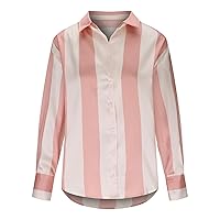 Womens Fall Tops 2023 Vertical Stripe Patchwork Blouse Shirt Button Down Solid Cardigan Tees Streetwear T-Shirts