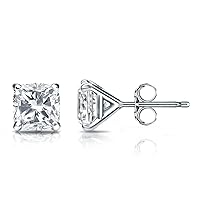 Platinum 4-Prong Martini Cushion Diamond Men Stud Earrings (1/2-2ct, O. White, I1-I2) Push-Back