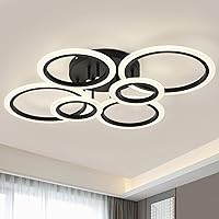 Modern LED Ceiling Light, Black 6 Rings Flush Mount Ceiling Light, 4000K Lighting Fixture Ceiling Lamp for Kitchen, Bedroom, Living Room, Laundry Room