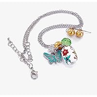 Linpeng Flower Butterfly Beads Charm Necklace Pearl Beads Earrings Jewelry Set