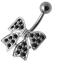 Multi Crystal Gemstone Stylish Ribbon Bow 925 Sterling Silver Belly Ring Body Jewelry