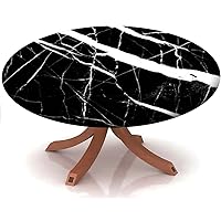 Round Table Cover Marble Texture Pattern,Round Fitted Tablecloth Elastic Edge,Suitable for Catering and Kitchen Can Wipe Dining Round Table coverr,for 36