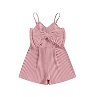 Kuriozud Toddler Girl Romper Baby Girl Sleeveless Jumpsuit with Cute Bow Summer Clothes Ribbed Halter One Piece Outfit