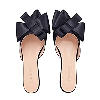 Pointed Toe Bow-Knot Flat Backless Slip On Slide Mules for Women