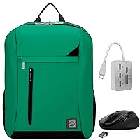 Vangoddy Green Anti-theft 15 15.6 inch Laptop Backpack, USB-C Hub, HDMI Cable, Mouse for Legion 5, IdeaPad 3 1 14