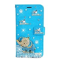 STENES Bling Wallet Phone Case Compatible with Samsung Galaxy A12 Case - Stylish - 3D Handmade Elephant Butterfly Glitter Magnetic Wallet Leather Cover with Neck Strap Lanyard [3 Pack] - Blue