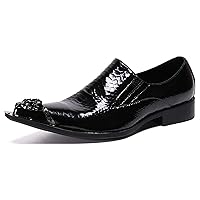 Men's Loafers - Pointed Patent Leather Dress Shoes with Fashionable Metal Tip for Western Style