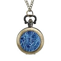 Blue Marble Fashion Quartz Pocket Watch White Dial Arabic Numerals Scale Watch with Chain for Unisex