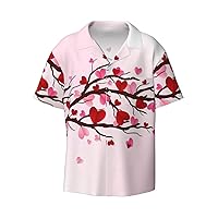Creative Love Pattern Men's Short-Sleeved Shirt, Casual Fashion Printed Shirt with Pocket