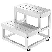 Step Stools for Adults Kids, Heavy Duty Stepping Stool Wooden Bed Step Stools for High Beds, Non-Slip 2 Bedside Foot Stool with 500 Lb Capacity for Bedroom Kitchen Bathroom Outside,Easy Assembly,White