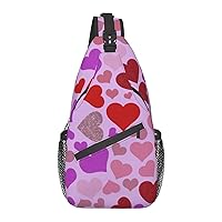 Pink Crimson Hearts Chest Bag Shoulder Bag, Love Sling Backpack Casual Travel Bag For Men And Women