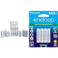 Eneloop Panasonic K-KJ55MC84CZ Power Pack; 8AA, 4AAA, and Advanced Battery 3 Hour Quick Charger & BK-4MCCA4BA AAA 2100 Cycle Ni-MH Pre-Charged Rechargeable Batteries, Pack of 4