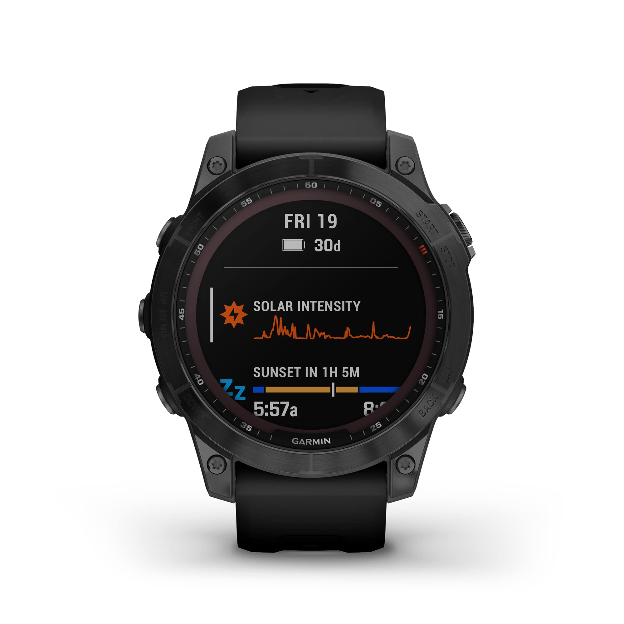 Garmin Fenix 7 Sapphire Solar Edition, Rugged GPS Adventure Touchscreen Smartwatch with Health/Wellness Features, Black DLC Titanium with Black Band and Signature Series Charging Stand Bundle