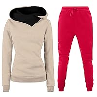 Cowl Neck Color Block Sweatshirt Sets Women 2 Piece Outfits Tracksuits Long Sleeve Long Pants Comfortable