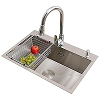 New Simple Single Bowl Sink with Draining Basket Workstation Kitchen Bar Sinks Enhance Your Workspace for Farmhouse Restaurant Kitchen Balcony Bar (201,22.8x16.9in)
