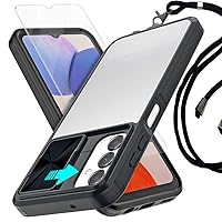Case for Samsung Galaxy A14 5G with [ Tempered Glass Screen Protector ][Neck Lanyard Strap][ Sliding Window Camera Cover] Transparent Back casing, Black