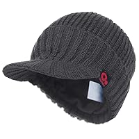 FORDALLIO Winter Visor Beanie Brimmed Baseball Cap Fleece Lined Rib Knitted Billed Hat (Grey)