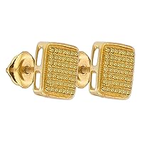 The Diamond Deal Yellow-Tone Sterling Silver Mens Round Yellow Color Enhanced Diamond Square Earrings 1/3 Cttw