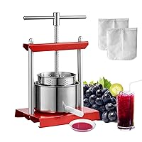 Fruit Wine Press, 0.53 Gallon/2L, 2 Stainless Steel Barrels, Manual Juice Maker, Cider Apple Grape Tincture Vegetables Honey Olive Oil Making Press with T-Handle for Outdoor, Kitchen, and Home