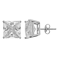 Sterling Silver Cubic Zirconia White, Yellow, Rose 10x10MM AAA Square Princess Solitaire Stud Earrings