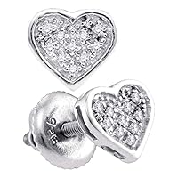 The Diamond Deal Sterling Silver Womens Round Diamond Heart Cluster Stud Earrings 1/20 Cttw