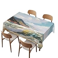 Coastal pattern tablecloth, 52x70 inch, Waterproof Stain Wrinkle Resistant Reusable Print tablecloths, for Kitchen Indoor Outdoor Events party Decor-Rectangle Table Clothes for 4 Ft Tables, Multicolor