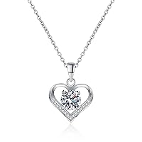 Four Prong Hollow-Out Heart 1ct Moissanite 925 Silver Platinum Plated Necklace 40+5cm NX119