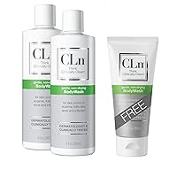CLn® BodyWash Bundle - Moisturizing Body Wash, For Skin Prone to Eczema, Dermatitis, Acne, Infection, and Folliculitis (Two 8oz, One 3oz)