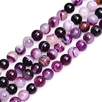 GEM-Inside Purple Agate Gemstone Loose Beads Natural 6mm Round Banded Crystal Energy Stone Power for Jewelry Making 15