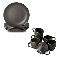 10-Piece Dinnerware set - Coffee Mugs Set of 6, Dinner Plates Set of 4, Matte Black