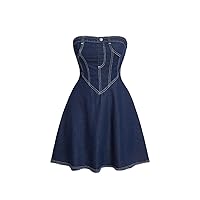 Women's Solid Tube Denim Dress - Casual Fit and Flare Mini Dress