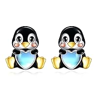 Penguin Earrings for Women Sterling Silver Penguin Jewelry Moonstone Stud Earrings for Women