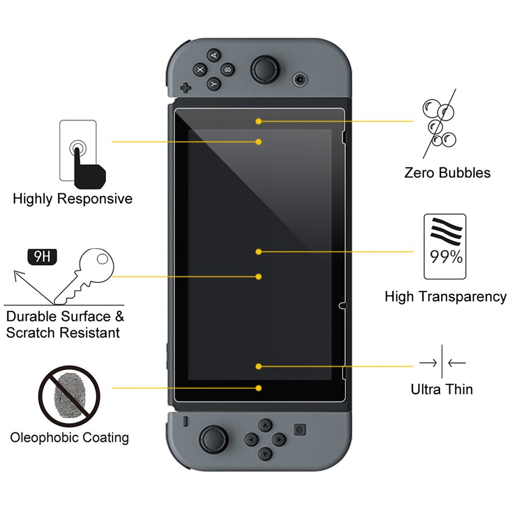 Fintie Screen Protector for Nintendo Switch, Tempered Glass Screen Protector [2x Screen Guards - 9H Hardness] Ultra Clear Anti-Scratch for Nintendo Switch Console 6.2