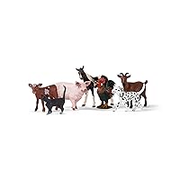 Farm World 7-Piece Farm Animal Gift Set Including Dalmatian, Cat, Pig, Goat, Rooster, Texas Longhorn Calf and Pinto Foal Animal Toys
