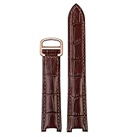 Genuine Leather Watchband Men Women for Cartier Pasha W3108/HPI004 Folding Buckle Concave Strap 21x15m 20x12mm 18x10mm Watchbands (Color : Brown Rose Gold, Size : 21.15mm)