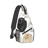 Pomeranians Pattern Print Crossbody Backpack Shoulder Bag Cross Chest Bag For Travel, Hiking Gym Tactical Use