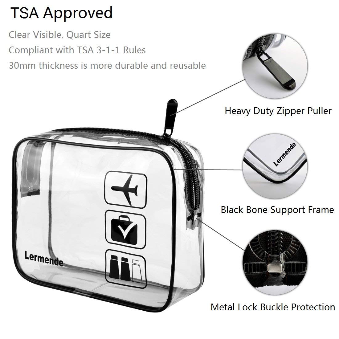 Lermende 2pcs TSA Approved Toiletry Bag Clear Toiletry Bag for Traveling,Airport Airline Travel Toiletry Bag.Carry On TSA Bag,Clear Bag for Travel,Quart Sized Travel Toiletry bag for Women Men (Black)