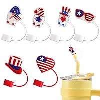 6 Pcs Straw Covers Cap, American 4th of july decorations Silicone Straw Toppers Compatible with Stanley Cup, Drinking Straw Caps for 0.4 Inch/10 mm Straw Tips