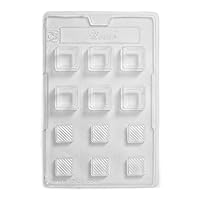 Cacao Square with Diagonal Lined Lid Chocolate Mould 12 Cavity, PVC, 17 x 26 x 1.5 cm