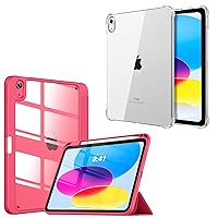 TiMOVO Case for iPad 10th Generation 10.9 inch 2022, Slim Tri-fold Stand Protective Case with Pencil Holder, Watermelon Red + Slim & Light Weight TPU Protective Clear Case, Clear