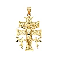 14K Tri Color Gold Religious Cross of Caravaca Pendant - Crucifix Charm Polish Finish - Handmade Spiritual Symbol - Gold Stamped Fine Jewelry - Great Gift for Men & Women for Occasions, 37 x 23 mm,