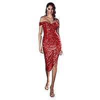 Sparkly Sequin Short Prom Dress for Women Off Shoulder Tight Homecoming Dress for Teens KN1290