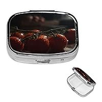 Red Tomatoes Pill Box Small Metal Pill Case for Purse & Pocket 2 Compartment Pill Organizer with Mirror Travel Pillbox Medicine Case Portable Pill Container Unique Gift