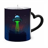 Alien UFO at Night Color Changing Cups Ceramic Star Heat Sensitive Color Changing Coffee Mug with Heart Shaped Handle