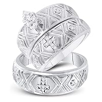 The Diamond Deal 10kt White Gold His & Hers Marquise Diamond Crosses Matching Bridal Wedding Ring Band Set 1/8 Cttw