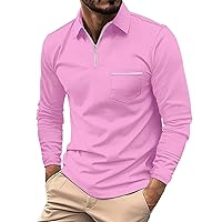 Men's Knit Polo Shirts Long Sleeve Fashion Spring Autumn Casual Long Sleeve Zipper Solid Color Long T Shirt Top
