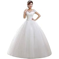 2019 Elegant Jewel Scoop Capped Lace Beaded Ball Gown Wedding Dress White