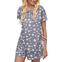 Summer Pajamas for Women Spring 100% Cotton Sexy Comfy Loungewear Crewneck Tie Dye Pajama Set 2 Piece Sleepwear Pj Sets