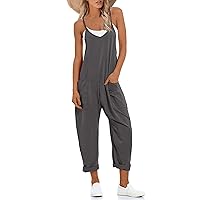 UANEO Women's Casual Jumpsuits Sleeveless Harem Stretchy Loose Overalls Romper Jumpers with Pockets