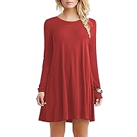 GRASWE Women's Causal Dress Loose Longsleeves Roundneck Knee-Length Dress for Summer 9Colors Vacation